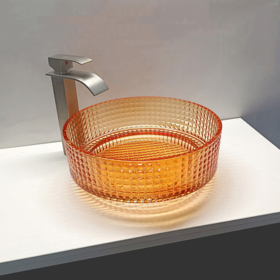 Oranger-Farb-Crystal Glass Wash Basin Decorated-Schiff Countertop-Badezimmer-Wanne