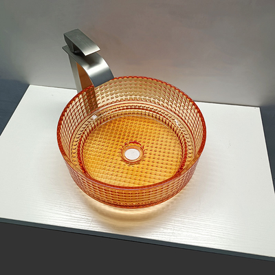 Oranger-Farb-Crystal Glass Wash Basin Decorated-Schiff Countertop-Badezimmer-Wanne