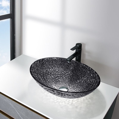 Transparente schwarze badezimmer Crystal Glass Wash Basin Bowls Druckgusscountertop-Wannen