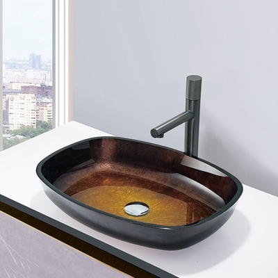 Steigung Brown milderte Badezimmer-Waschbecken-Melonen-Form-Tischplatte-feste Glaswannen