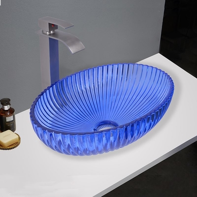 Luxuriöse Waschbecken aus Glas, kein Überlauf, kein Loch, Wasserhahnmontage, Aufsatzwaschbecken