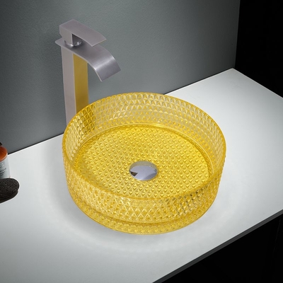 Zylinder-Waschbecken aus Glas mit zentralem Abfluss und Aufsatzwaschbecken