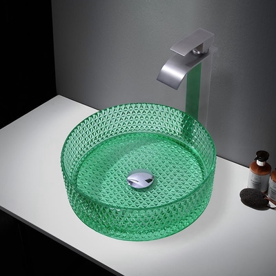 Modernes 1-Loch-Waschbecken aus Glas mit Befestigungsmaterial für Badezimmerwaschbecken