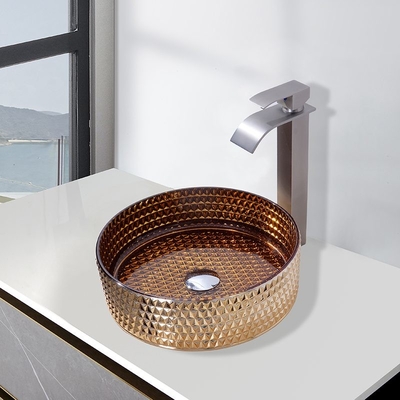 Glattes Glaswaschbecken mit Befestigungsmaterial, Aufsatzwaschbecken in runder Form