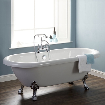 Weiße freistehende Badewanne Ergonomisch mit Tigerfuß Überfluss Abfluss