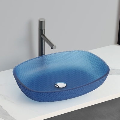 Säure-Matte Blaue Behälterbecken Waschbecken 540*395*110mm 1 Loch Glasbecken