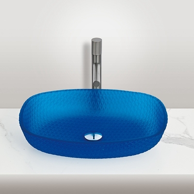 Säure-Matte Blaue Behälterbecken Waschbecken 540*395*110mm 1 Loch Glasbecken