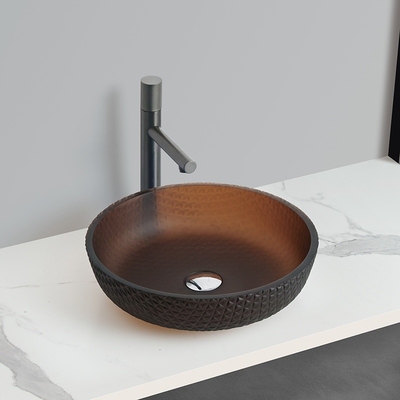Matt Gold Tee Rund Glas Waschbecken mit 45mm 1,75 Zoll Abflussloch leicht zu reinigen Spülbecken