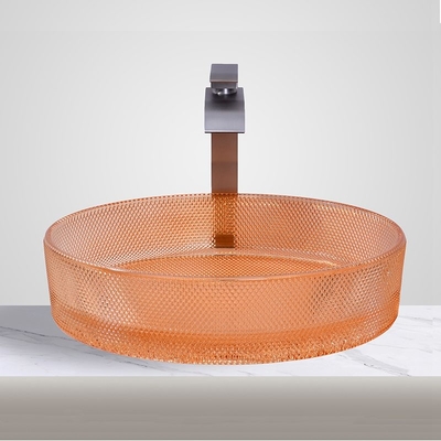 Oval geformte Glasgefäßbecken Moderne orangefarbene Badezimmergefäßspülen