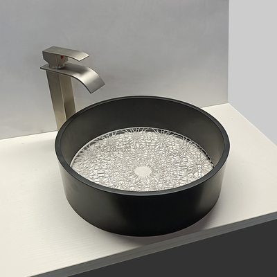 400*400*120mm schwarze Kante Glas Waschbecken mit Abfluss Größe 1,77 Zoll