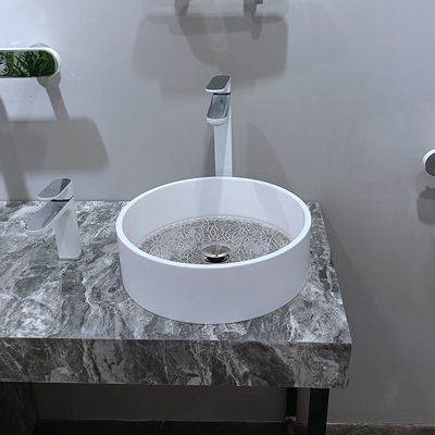 Weiße Marmorkante Klarglas Boden Glas Waschbecken Schüssel Schalterwaschbecken