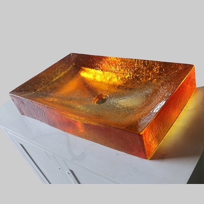 Amberfarbene Glasverglasung Waschbecken, Wasserhahn, freies Glas, Spülbecken