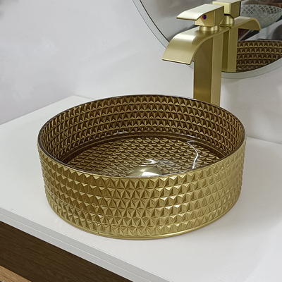 Rundes Goldglasschiff-Wannen-Diamond Table Top Bowl Wash-Becken Crystal Bathroom