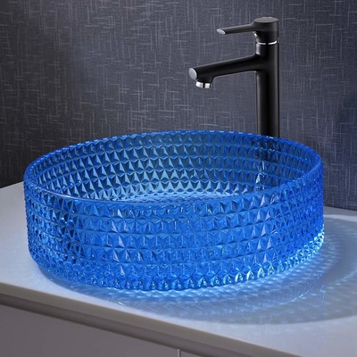 Badezimmer-Waschbecken-Glas-Art blaue Farbe Crystal Diamond der Runden-120mm
