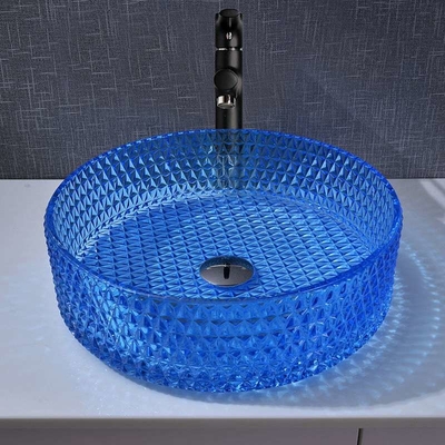 Badezimmer-Waschbecken-Glas-Art blaue Farbe Crystal Diamond der Runden-120mm
