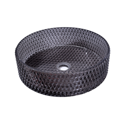Diamond Shape Crystal Wash Basin 22 Zoll transparente schwarze runde Countertop-Wanne