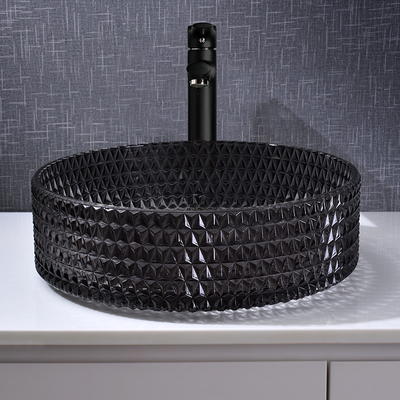 Diamond Shape Crystal Wash Basin 22 Zoll transparente schwarze runde Countertop-Wanne