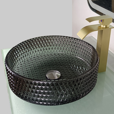 Diamond Shape Crystal Wash Basin 22 Zoll transparente schwarze runde Countertop-Wanne